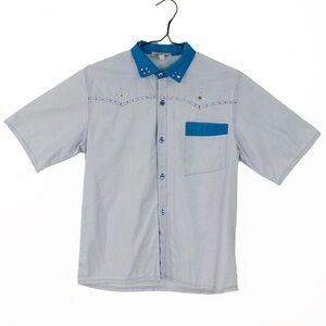 Vintage 90s 00s Les Copains Western Studded Rhinestone Jewelled Blue Blouse Top